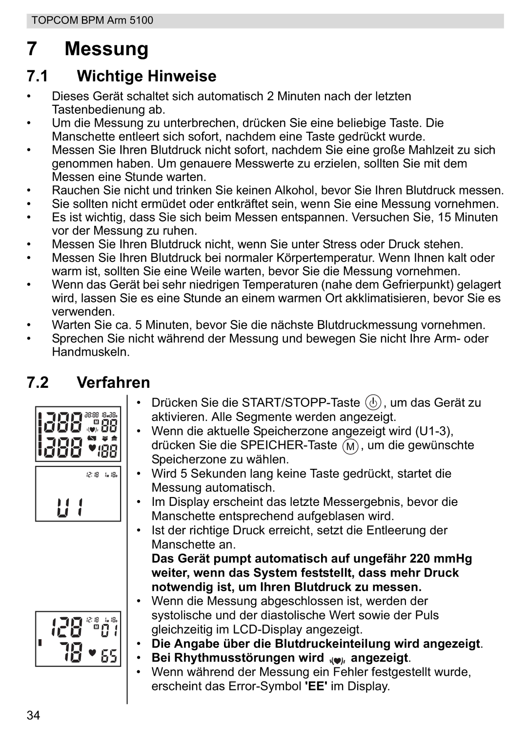 Topcom 5100 WHO manual do utilizador Messung, Wichtige Hinweise, Verfahren 