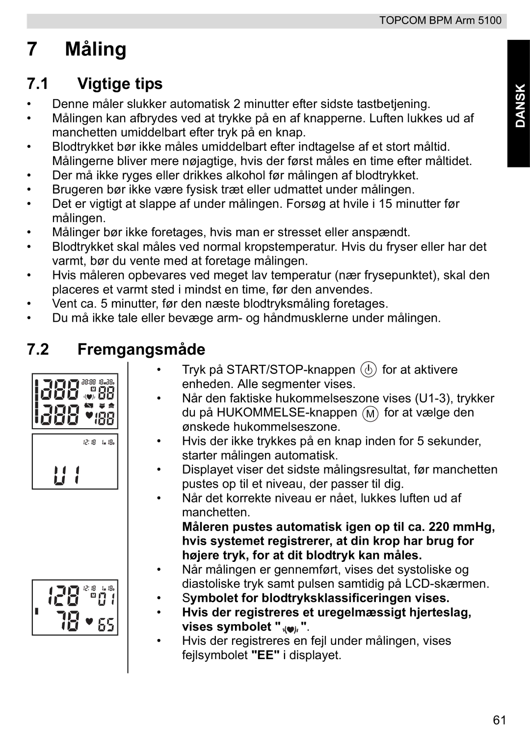 Topcom 5100 WHO manual do utilizador Måling, Vigtige tips, Fremgangsmåde 