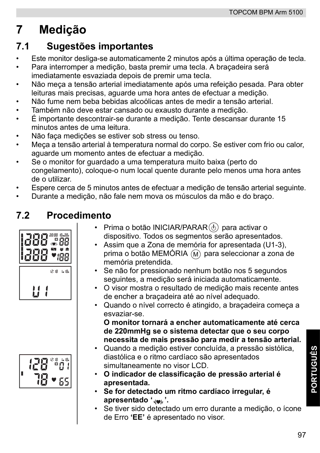 Topcom 5100 WHO manual do utilizador Medição, Sugestões importantes, Procedimento 