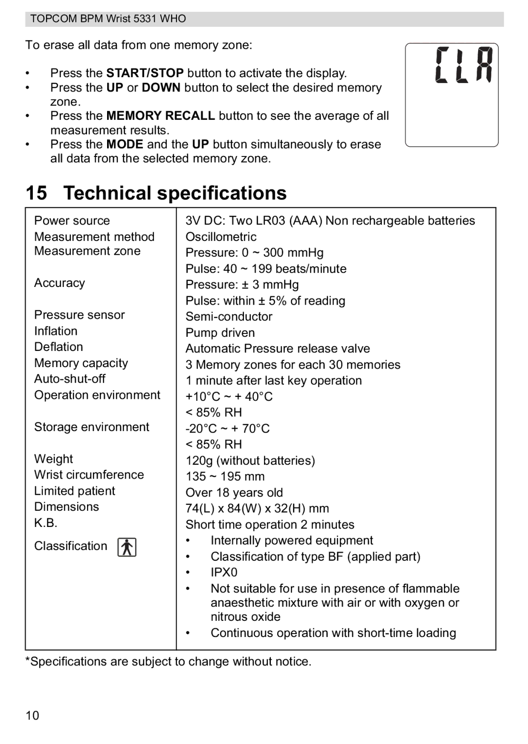 Topcom 5331 WHO manual Technical specifications 