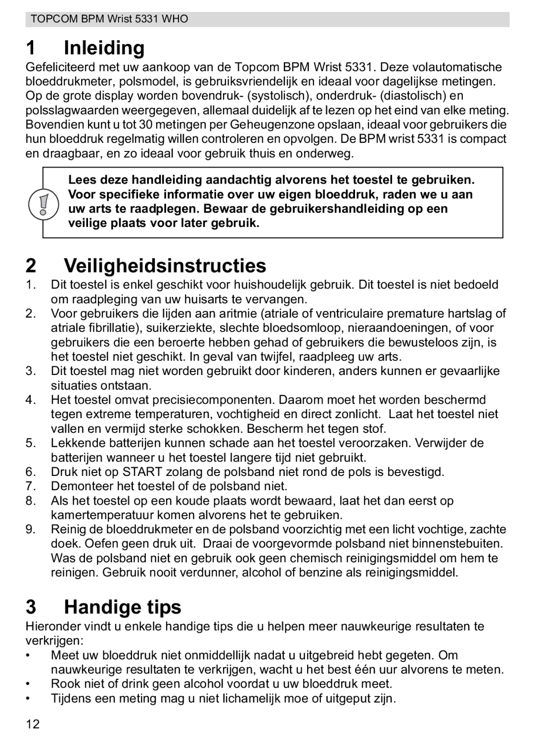 Topcom 5331 WHO manual Inleiding, Veiligheidsinstructies, Handige tips 