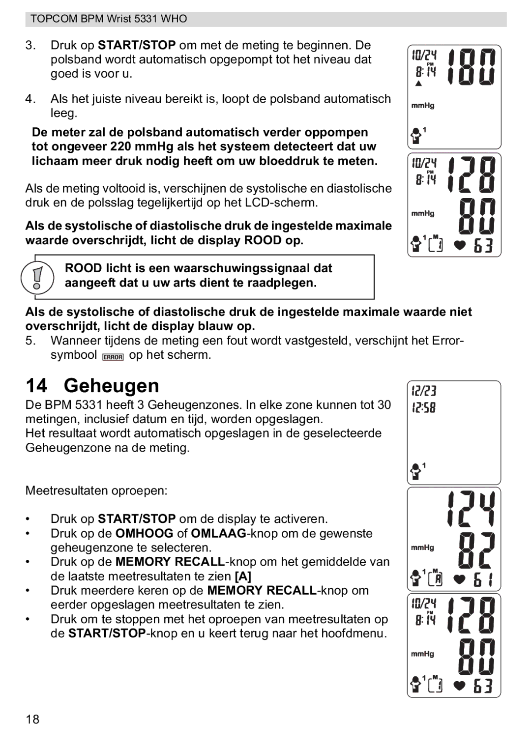 Topcom 5331 WHO manual Geheugen 