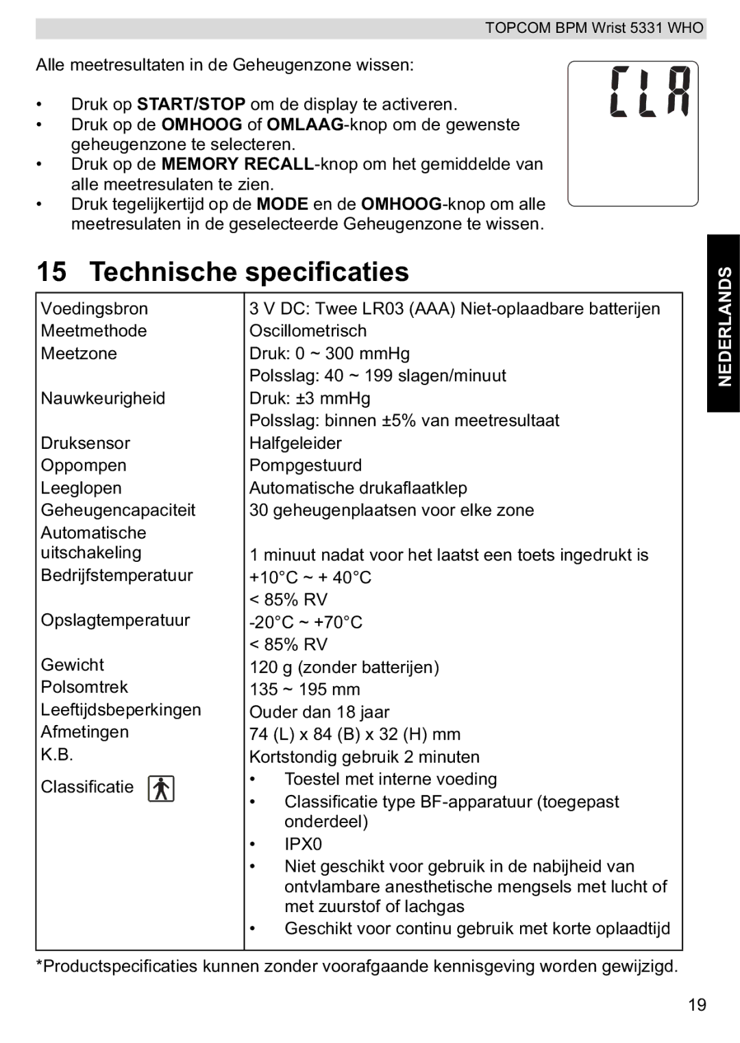 Topcom 5331 WHO manual Technische specificaties 