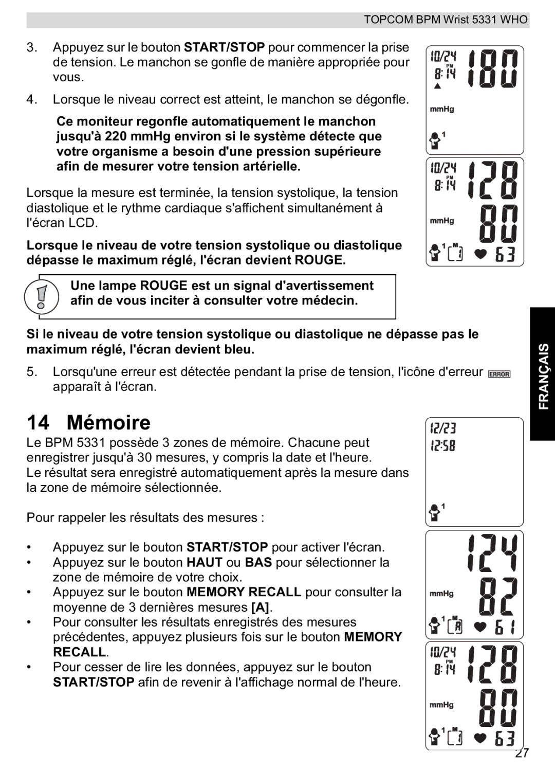 Topcom 5331 WHO manual 14 Mémoire 