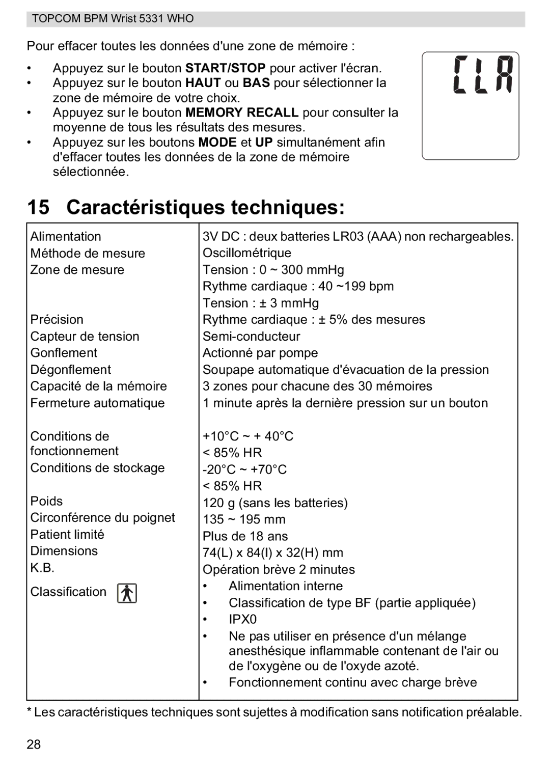 Topcom 5331 WHO manual Caractéristiques techniques 