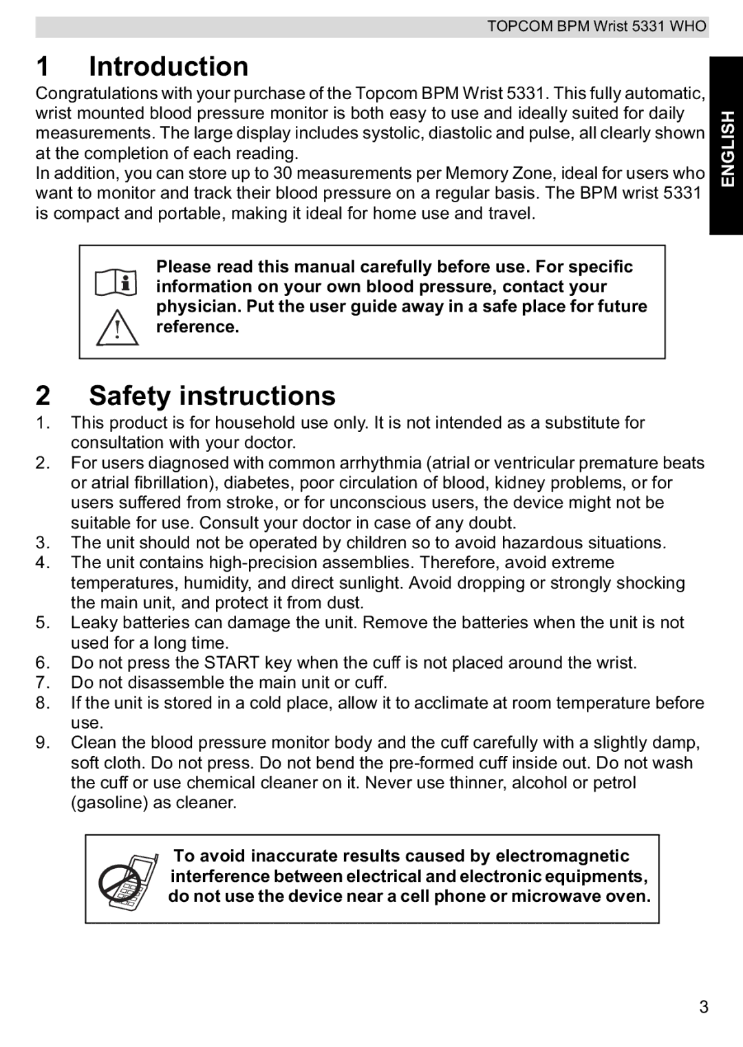 Topcom 5331 WHO manual Introduction, Safety instructions 