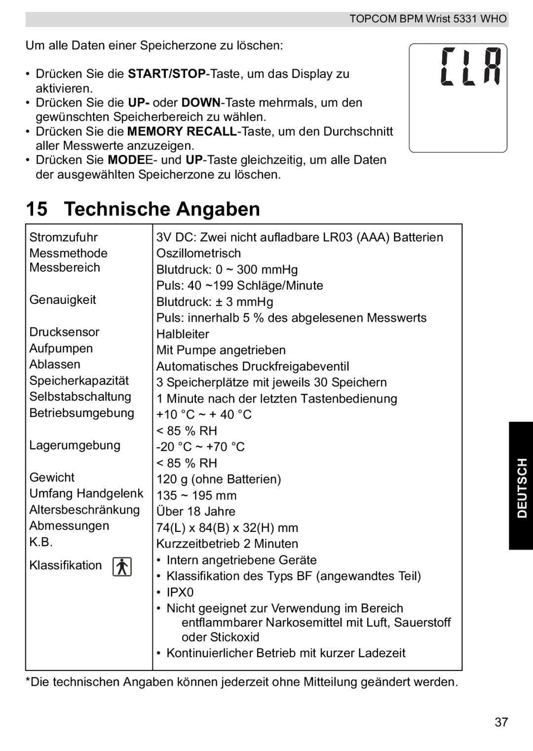 Topcom 5331 WHO manual Technische Angaben 