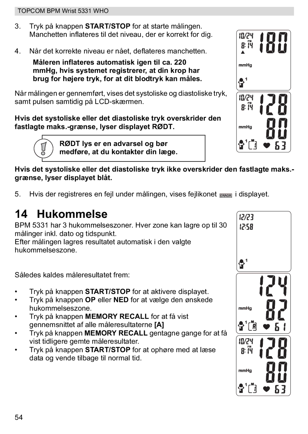 Topcom 5331 WHO manual Hukommelse 