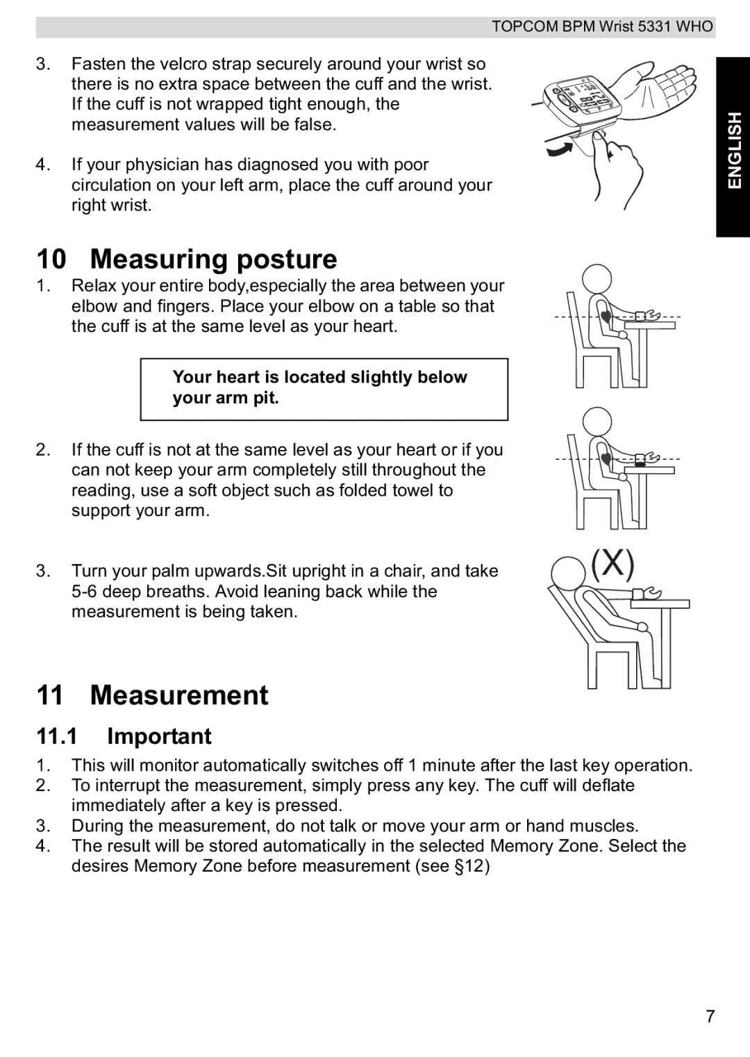 Topcom 5331 WHO manual Measuring posture, Measurement 