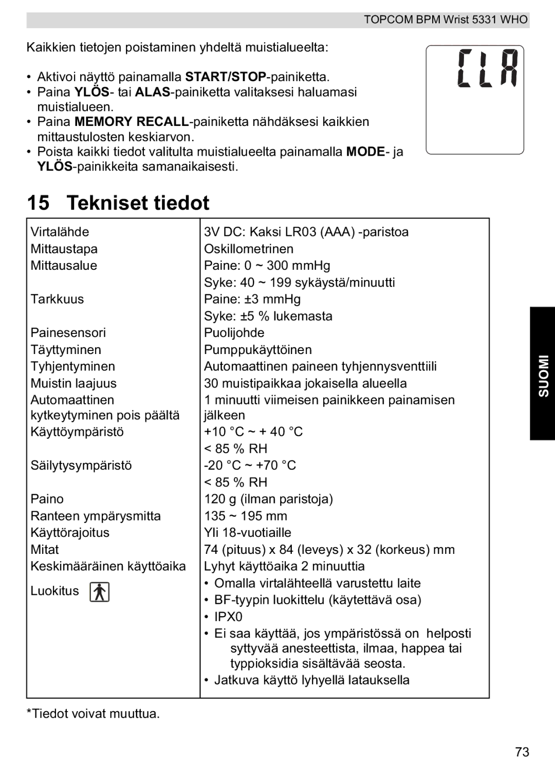 Topcom 5331 WHO manual Tekniset tiedot 