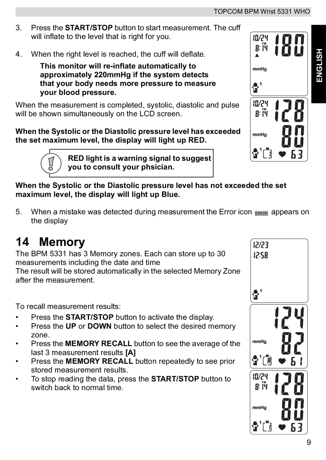 Topcom 5331 WHO manual Memory 