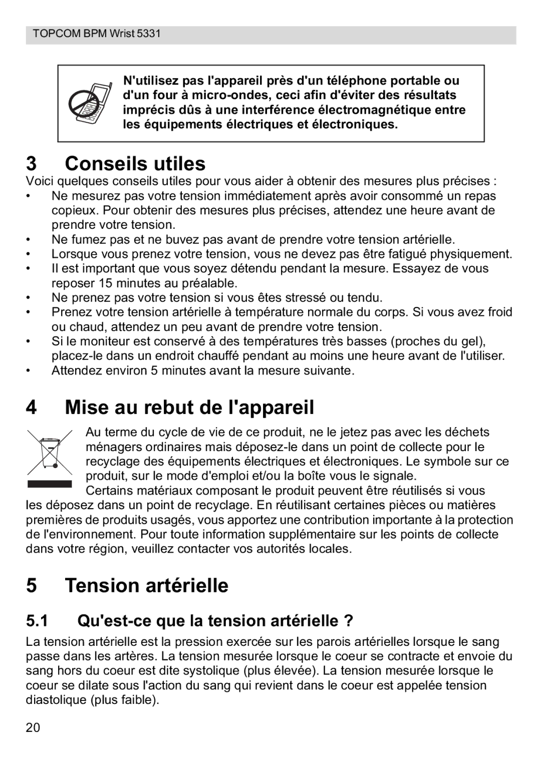 Topcom 5331 manual Conseils utiles, Mise au rebut de lappareil, Tension artérielle, Quest-ce que la tension artérielle ? 