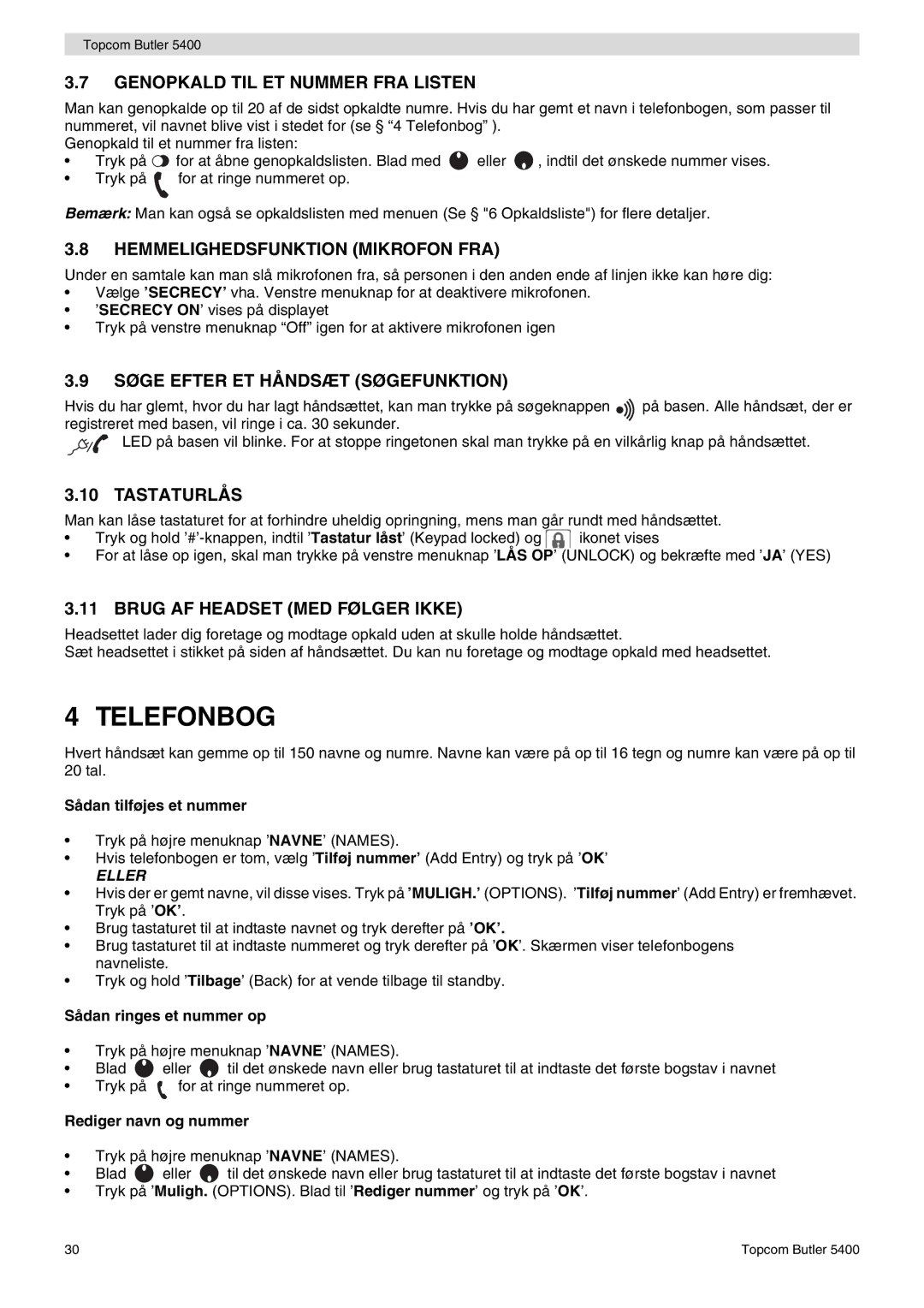 Topcom 5400 user manual Telefonbog 