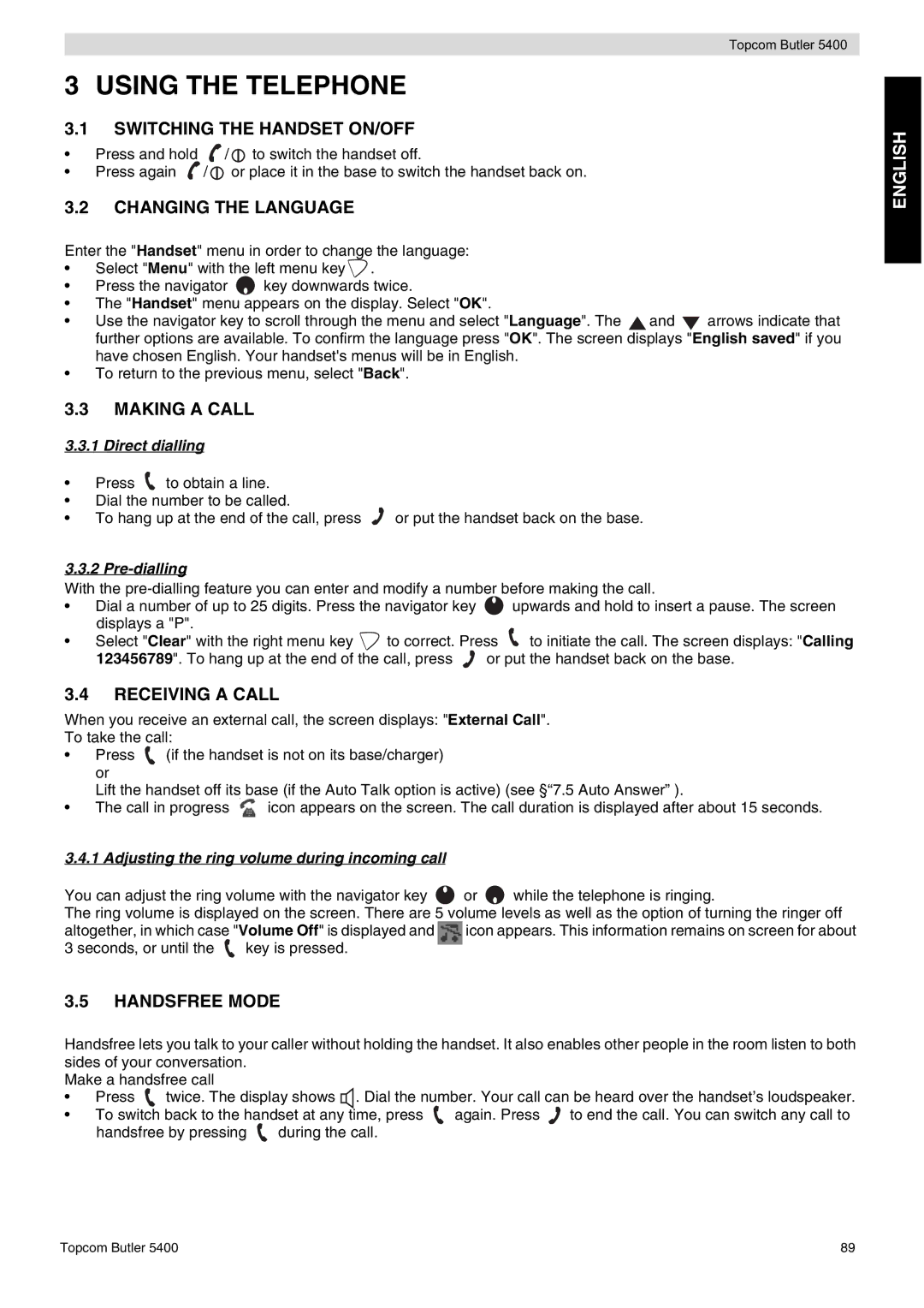 Topcom 5400 user manual Using the Telephone 