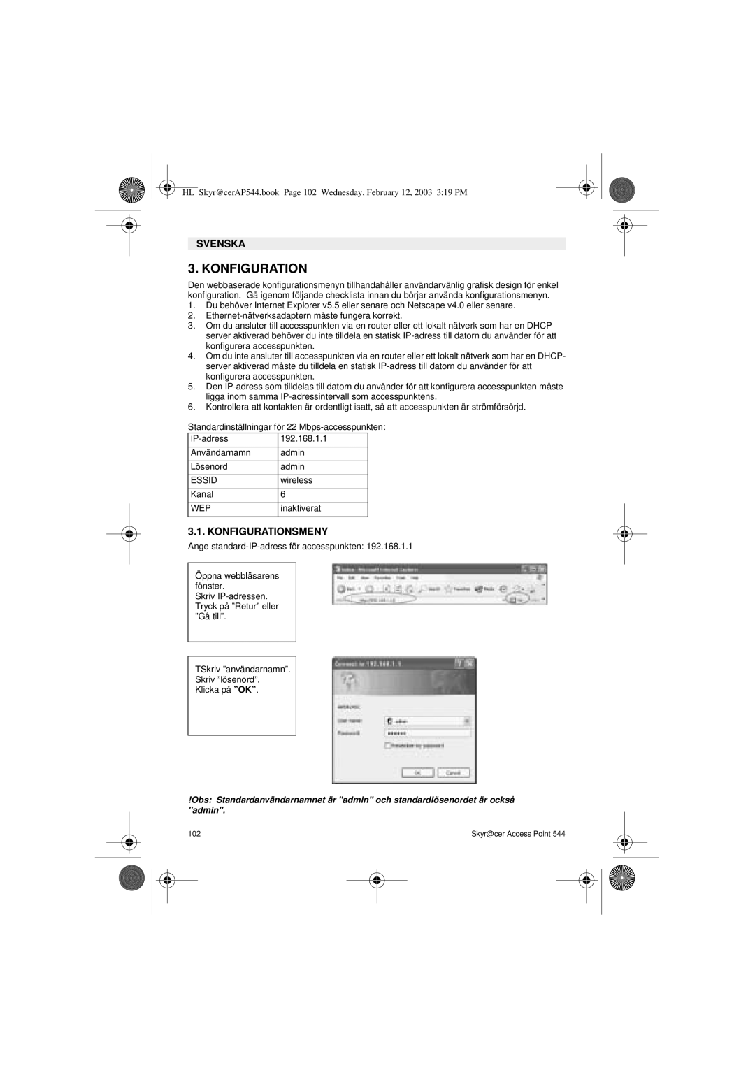 Topcom 544 manual Konfigurationsmeny 