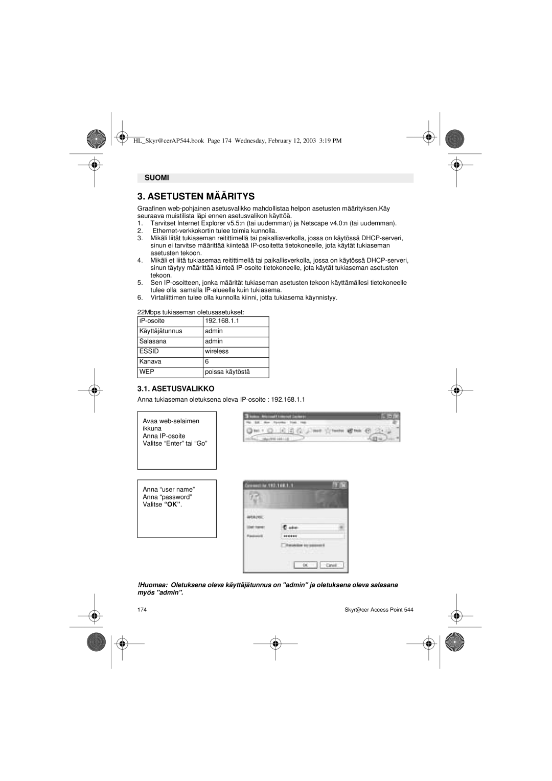 Topcom 544 manual Asetusten Määritys, Asetusvalikko 