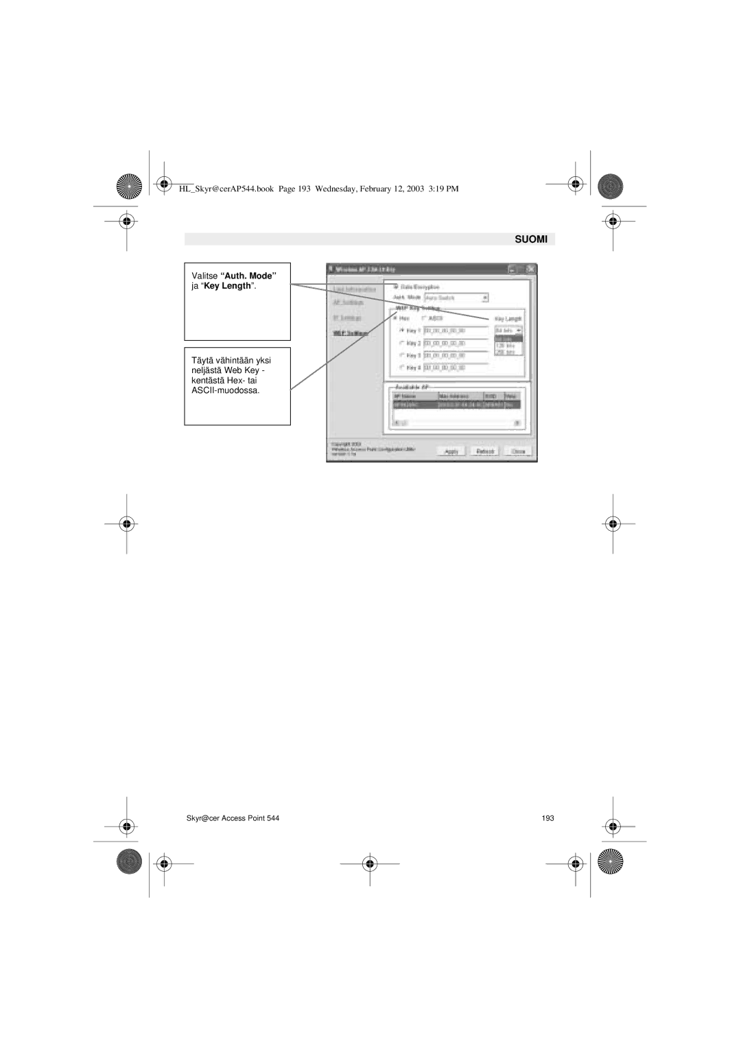 Topcom 544 manual Valitse Auth. Mode ja Key Length 