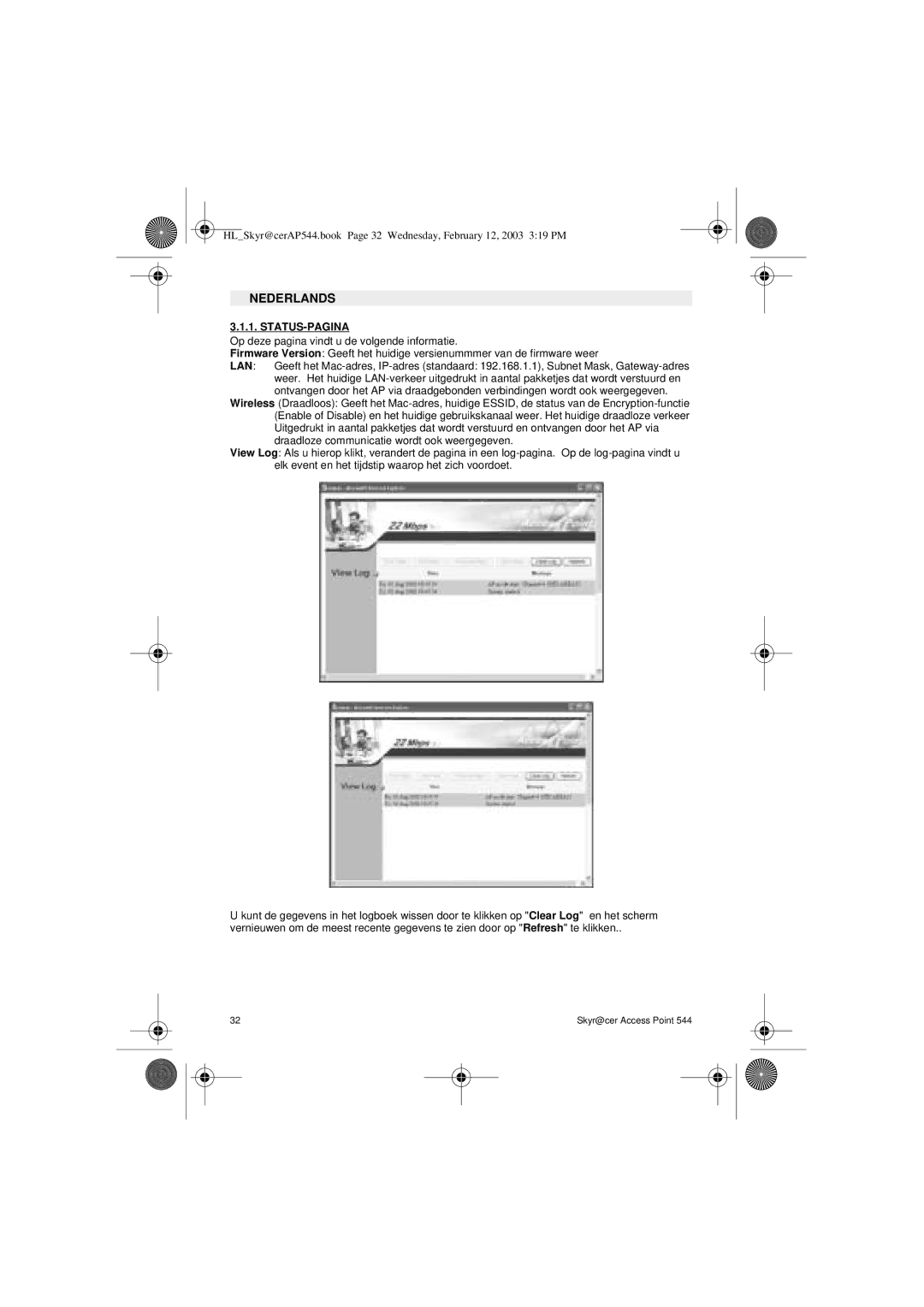 Topcom 544 manual Status-Pagina 