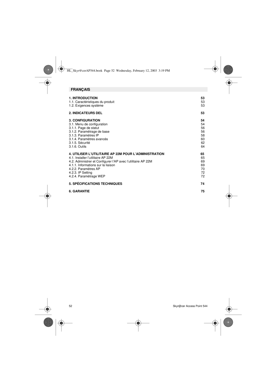 Topcom 544 manual Français, Indicateurs DEL Configuration, Utiliser L’UTILITAIRE AP 22M Pour L’ADMINISTRATION 