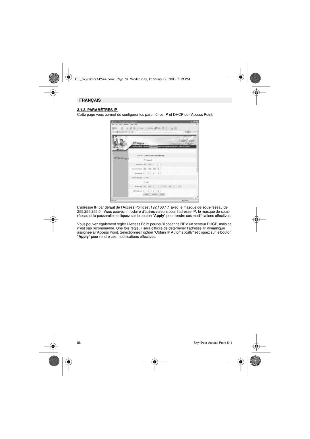 Topcom 544 manual Paramètres IP 