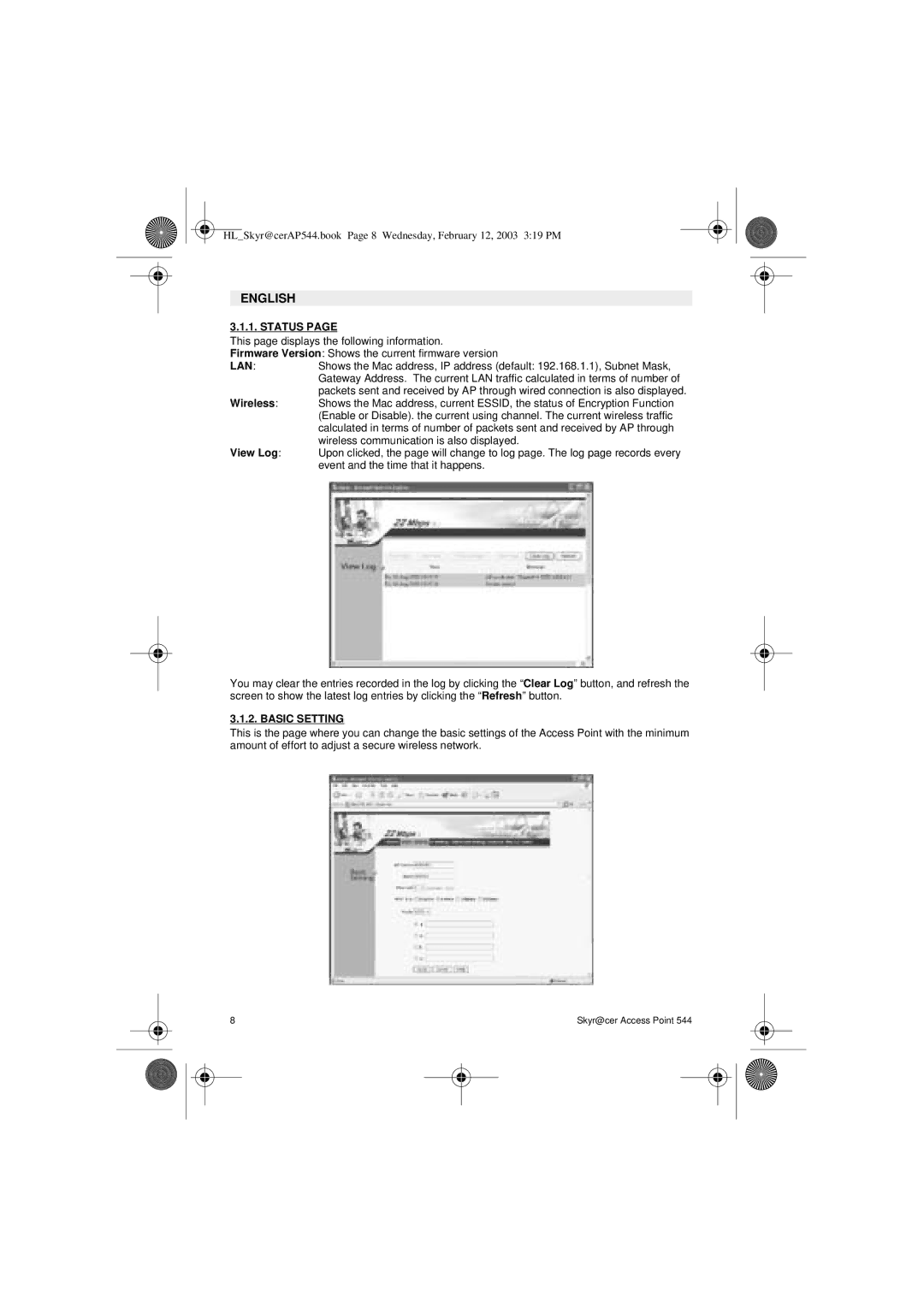 Topcom 544 manual Status, Basic Setting 