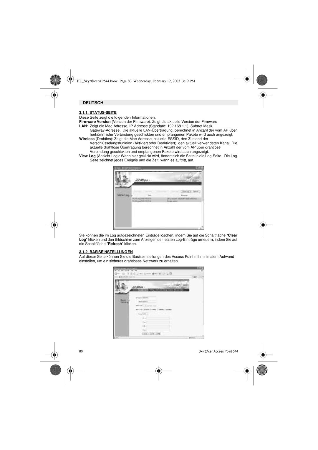 Topcom 544 manual Status-Seite, Basiseinstellungen 