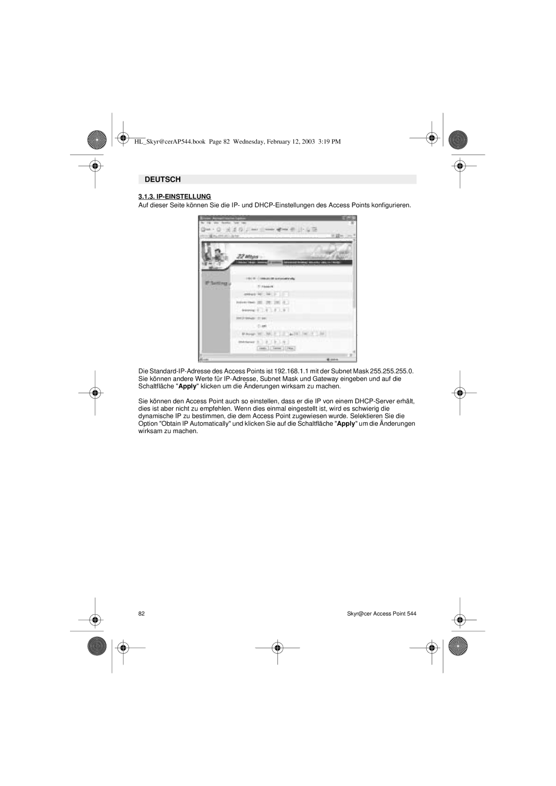 Topcom 544 manual Ip-Einstellung 