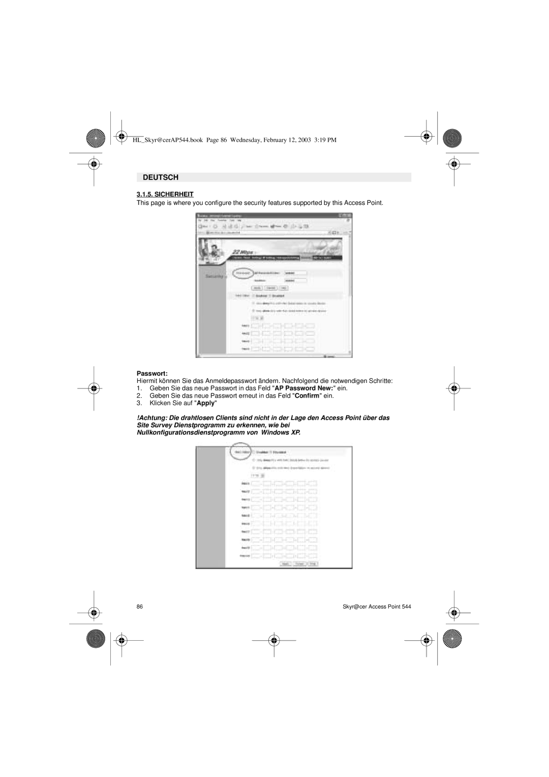 Topcom 544 manual Sicherheit, Passwort 