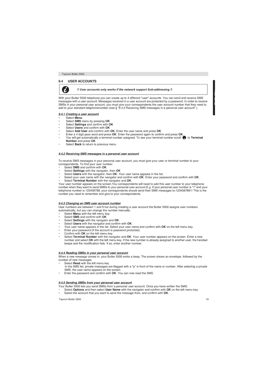 Topcom 5500 manual User Accounts 