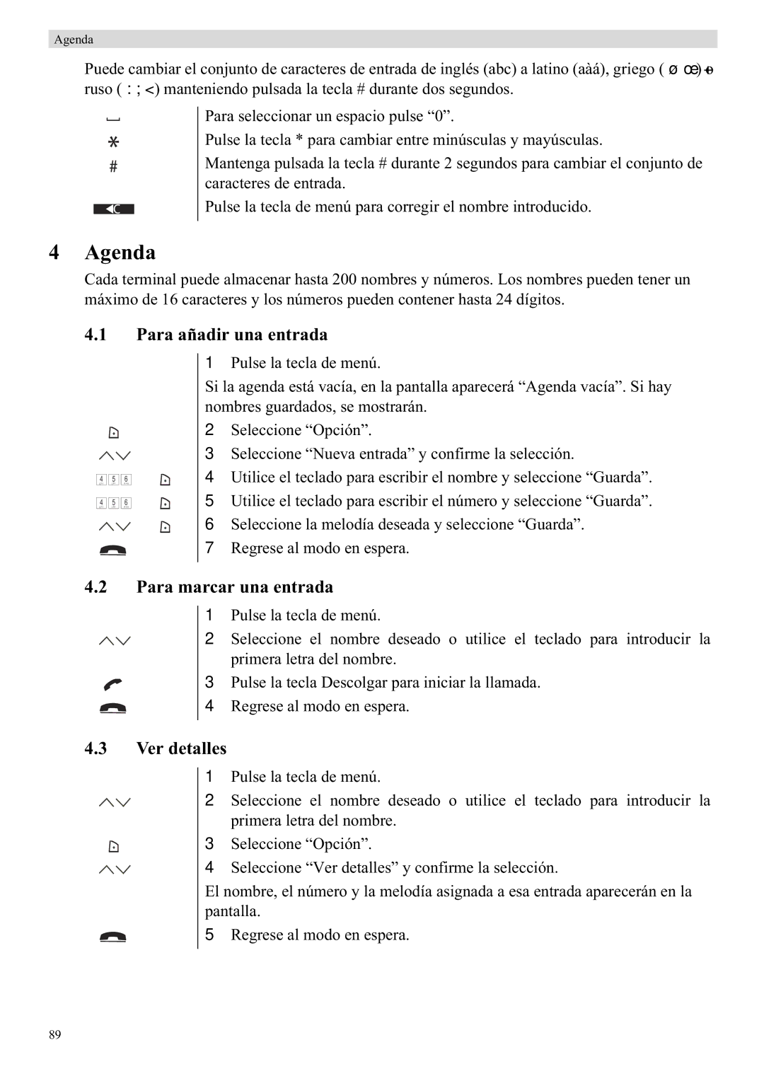 Topcom 5710 manual Agenda, Para añadir una entrada, Para marcar una entrada, Ver detalles 