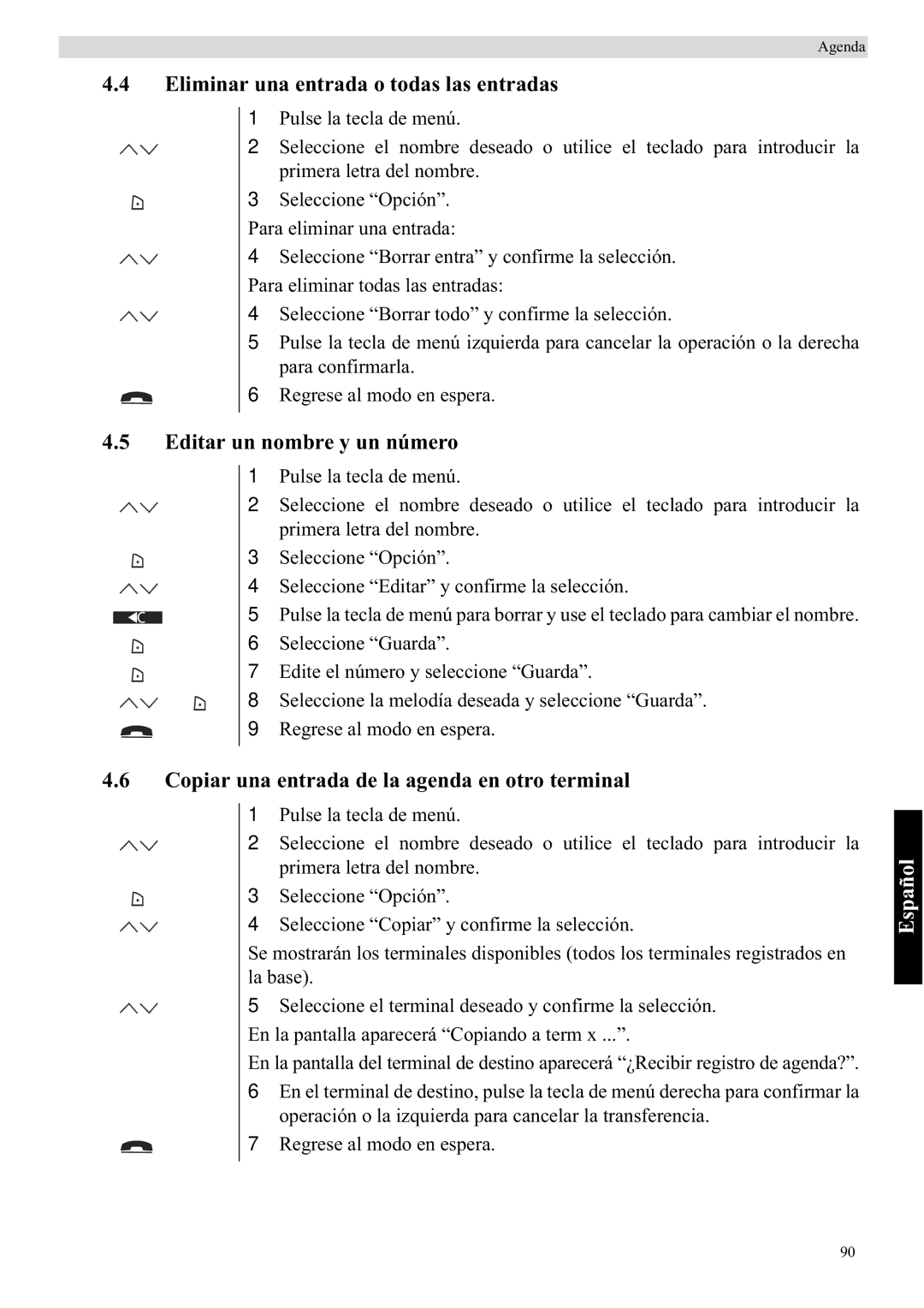 Topcom 5710 manual Eliminar una entrada o todas las entradas, Editar un nombre y un número 