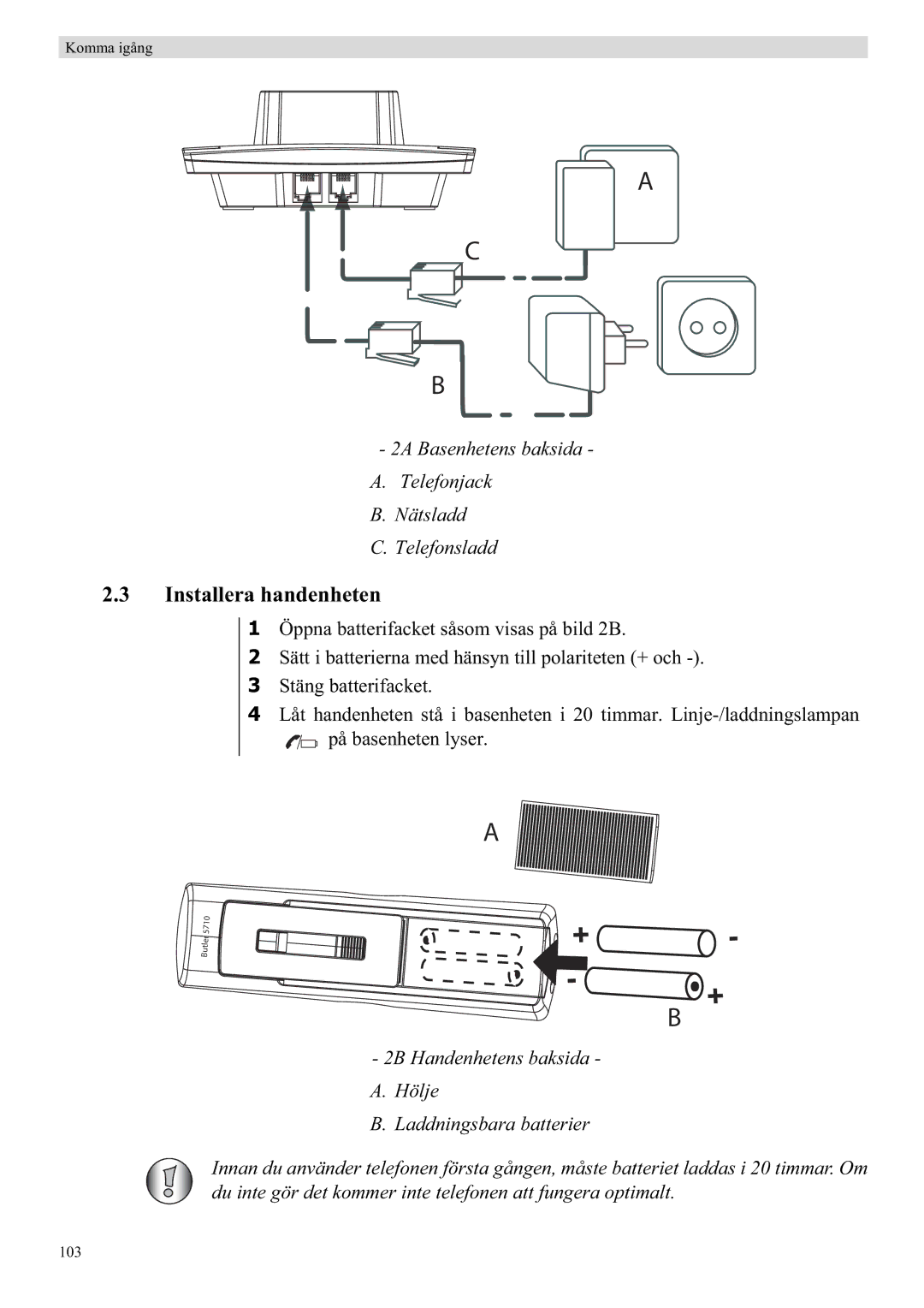 Topcom 5710 manual Installera handenheten 