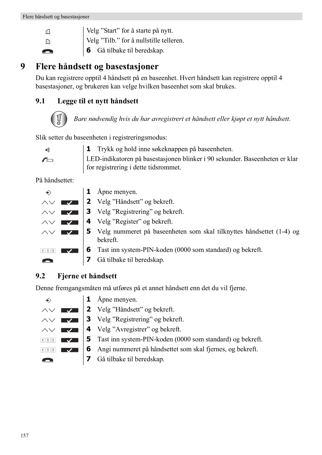 Topcom 5710 manual Flere håndsett og basestasjoner, Legge til et nytt håndsett, Fjerne et håndsett 