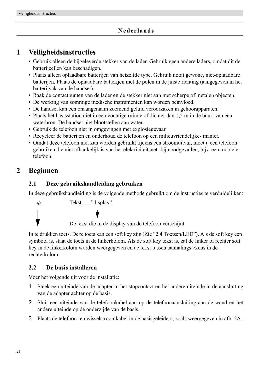 Topcom 5710 manual Veiligheidsinstructies, Beginnen, Nederlands, Deze gebruikshandleiding gebruiken, De basis installeren 