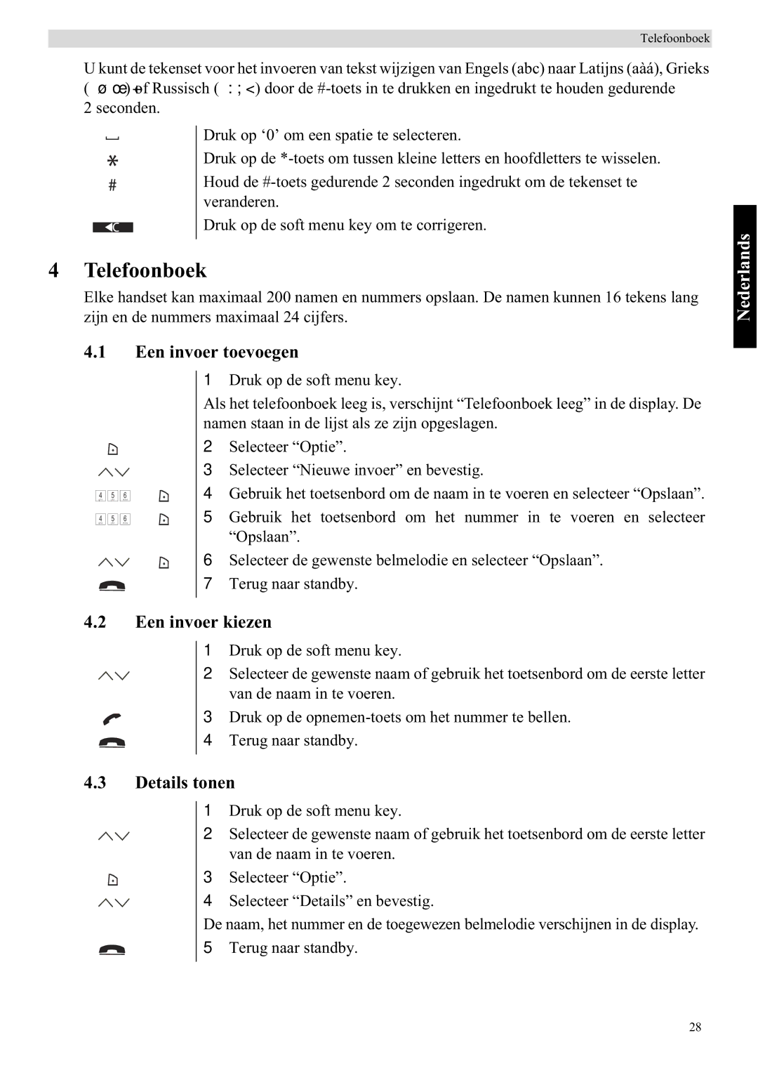 Topcom 5710 manual Telefoonboek, Een invoer toevoegen, Een invoer kiezen, Details tonen 