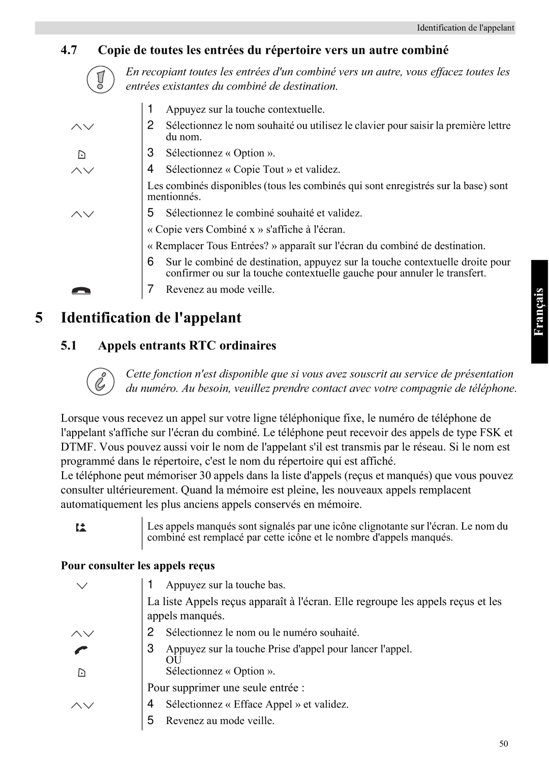 Topcom 5710 manual Identification de lappelant, Appels entrants RTC ordinaires, Pour consulter les appels reçus 