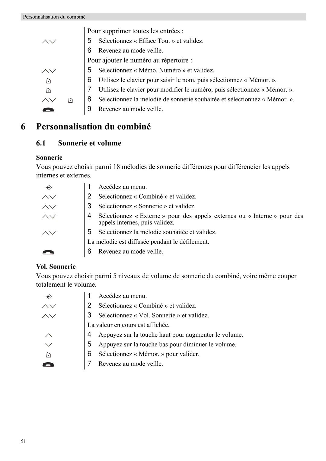 Topcom 5710 manual Personnalisation du combiné, Sonnerie et volume, Vol. Sonnerie 