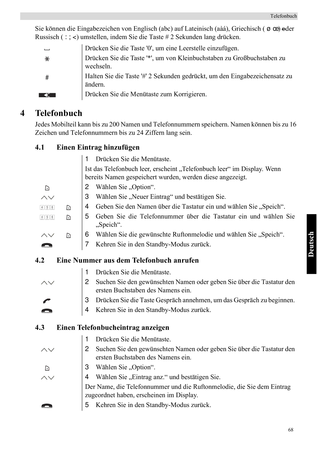 Topcom 5710 manual Einen Eintrag hinzufügen, Eine Nummer aus dem Telefonbuch anrufen, Einen Telefonbucheintrag anzeigen 