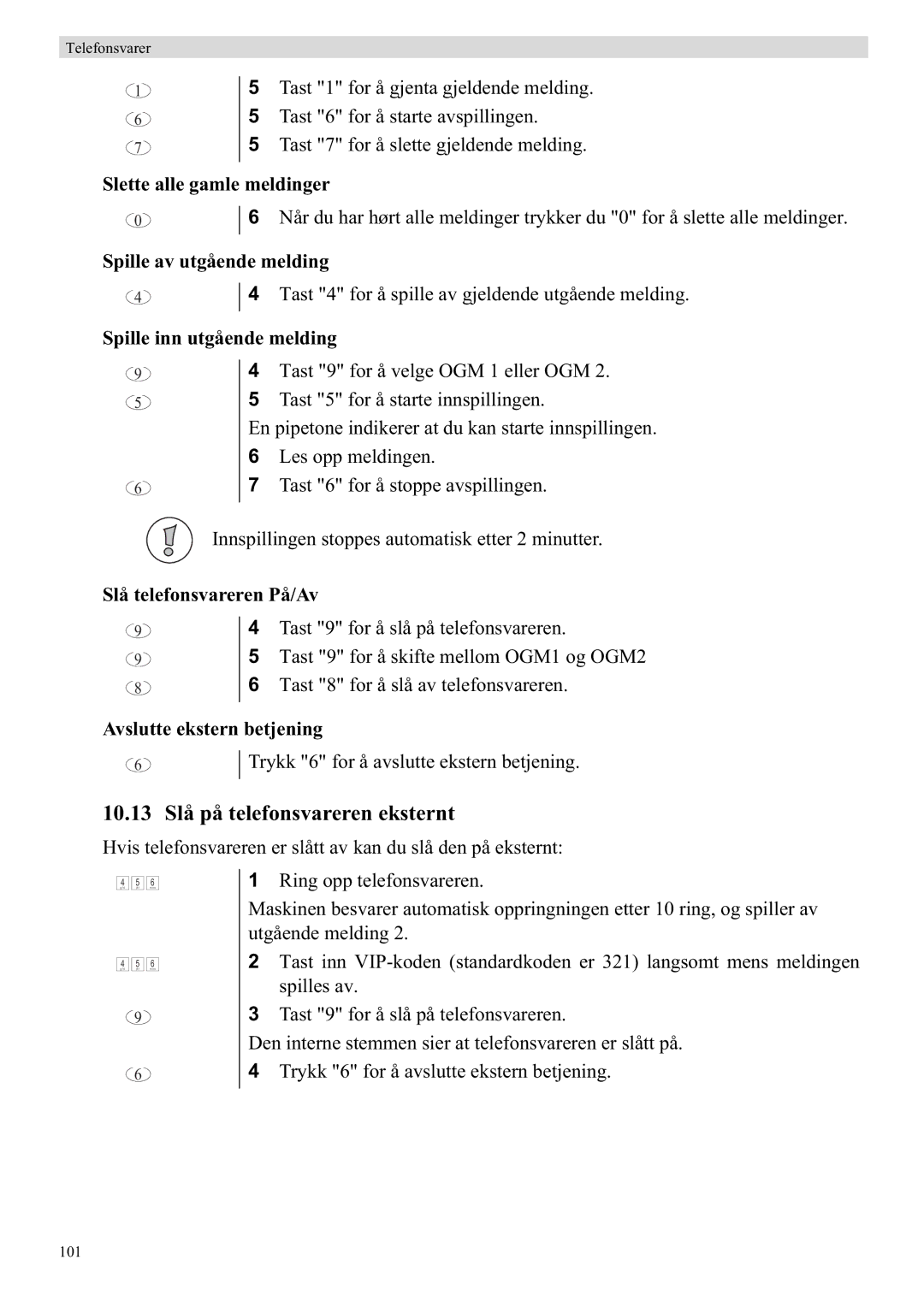 Topcom 5750 manual 10.13 Slå på telefonsvareren eksternt 