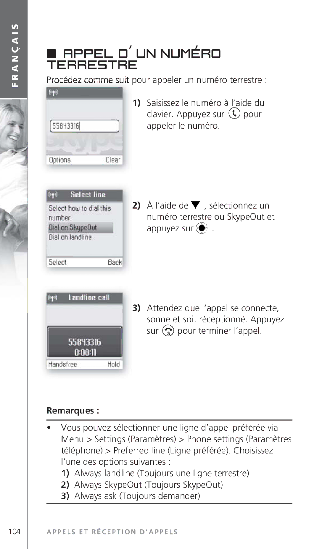 Topcom 6000 manual Appel d´’un numéro terrestre 