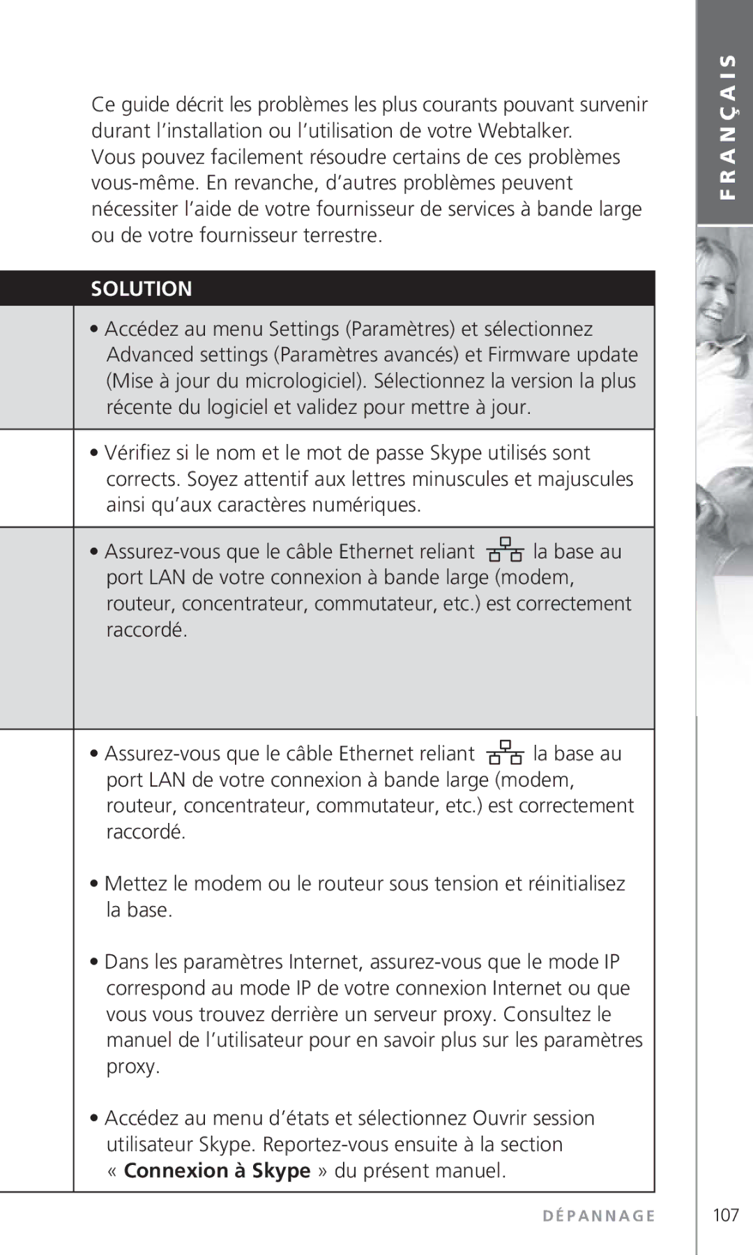 Topcom 6000 manual Solution, « Connexion à Skype » du présent manuel 