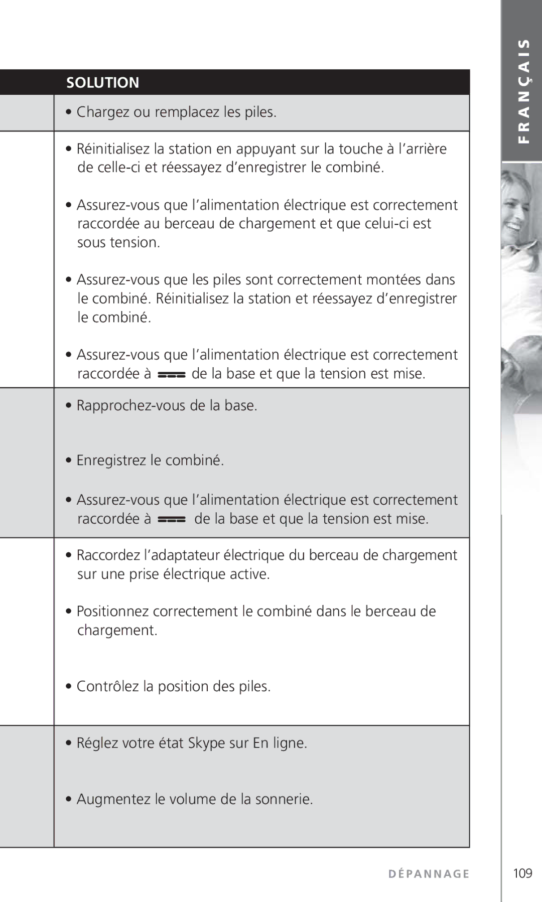 Topcom 6000 manual Chargez ou remplacez les piles 