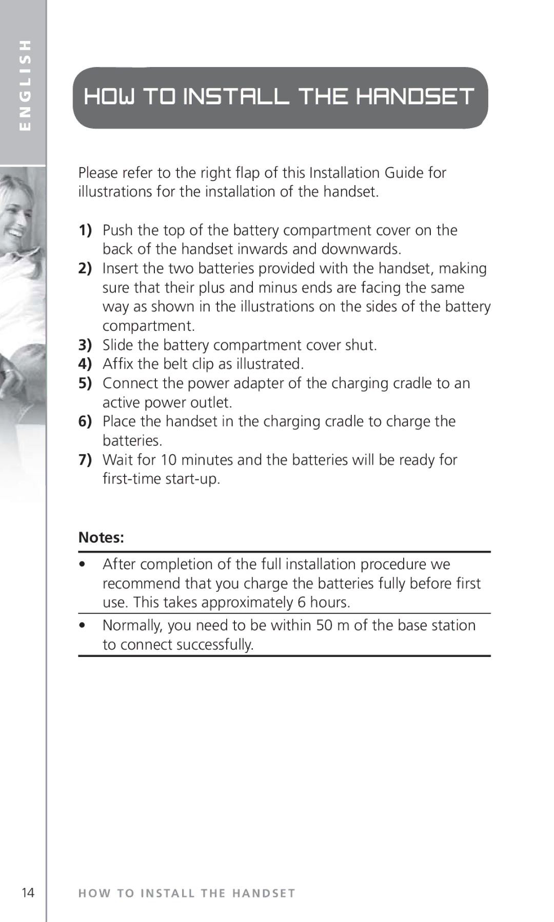 Topcom 6000 manual How to install the handset 