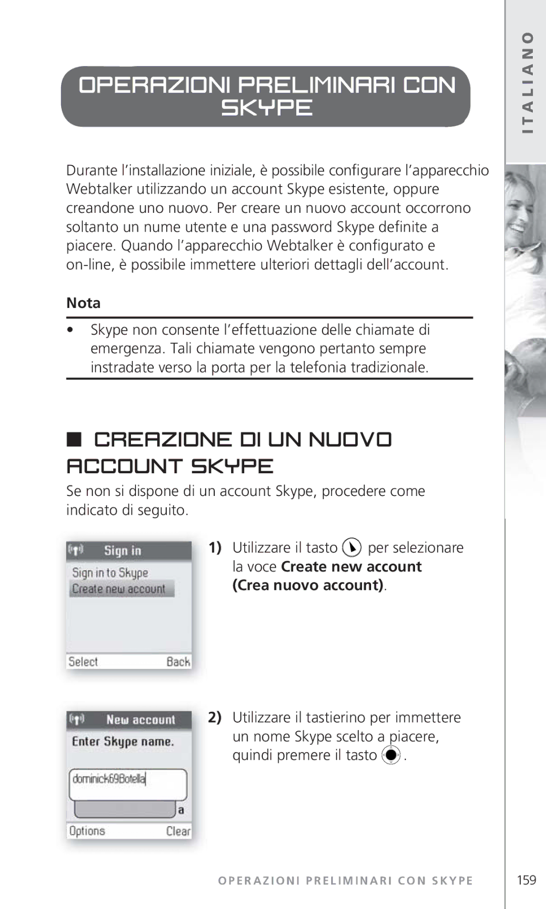 Topcom 6000 manual Operazioni preliminari con Skype, Creazione di un nuovo account Skype 