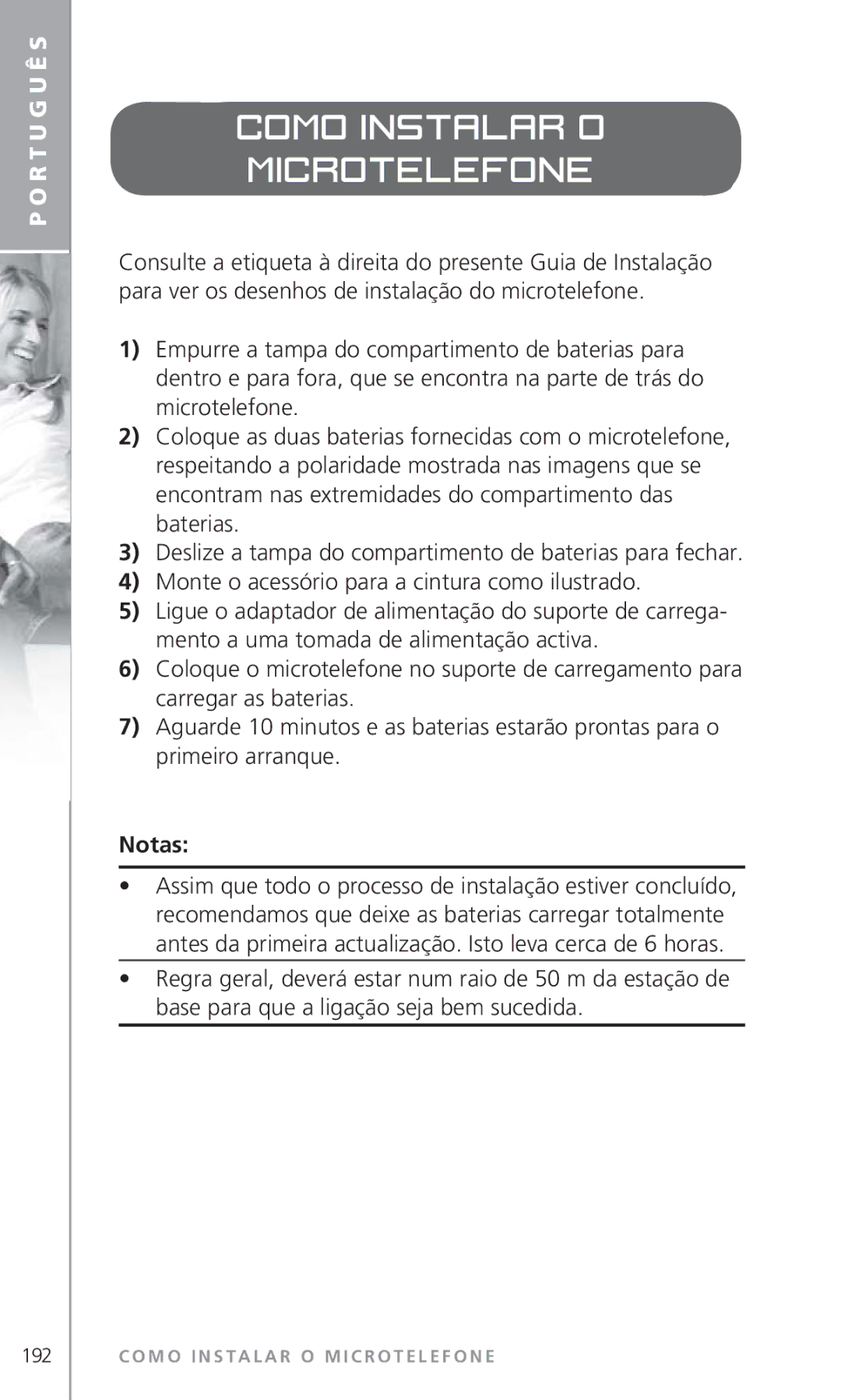 Topcom 6000 manual Como instalar o microtelefone, Notas 