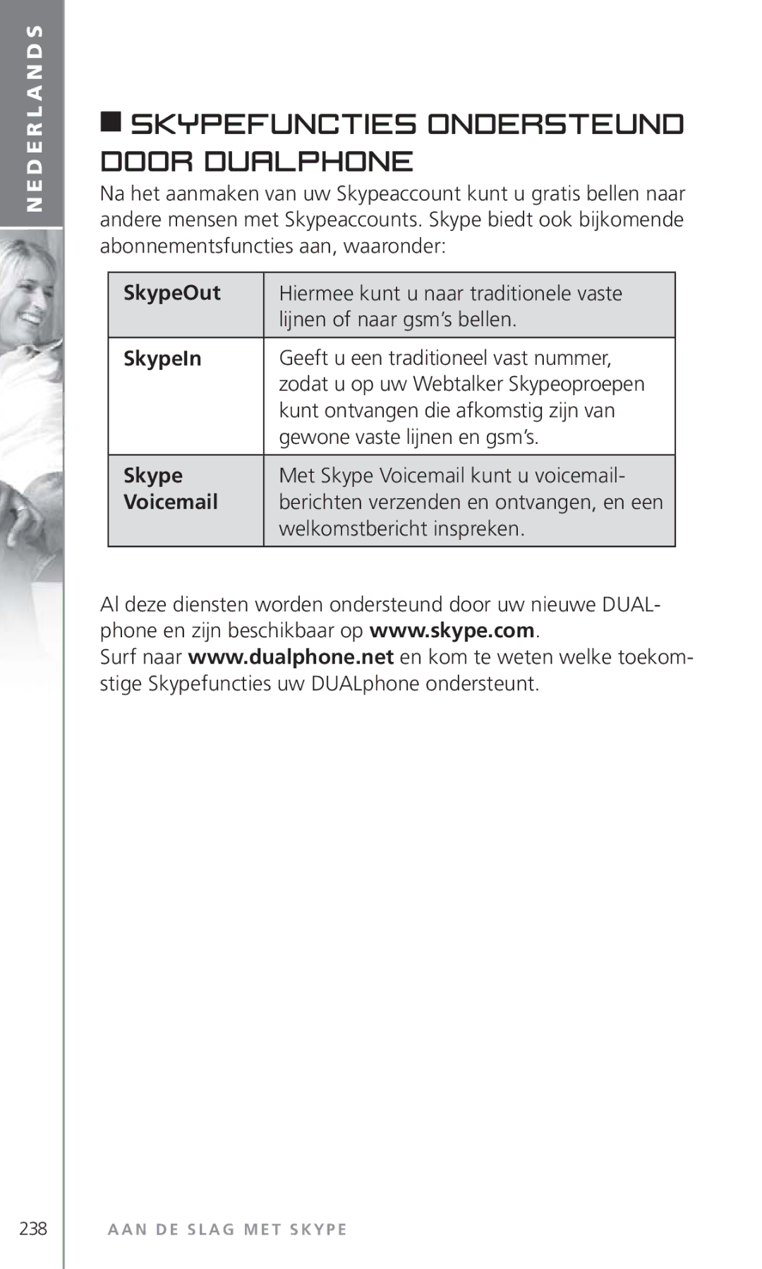 Topcom 6000 manual Skypefuncties ondersteund door DUALphone 