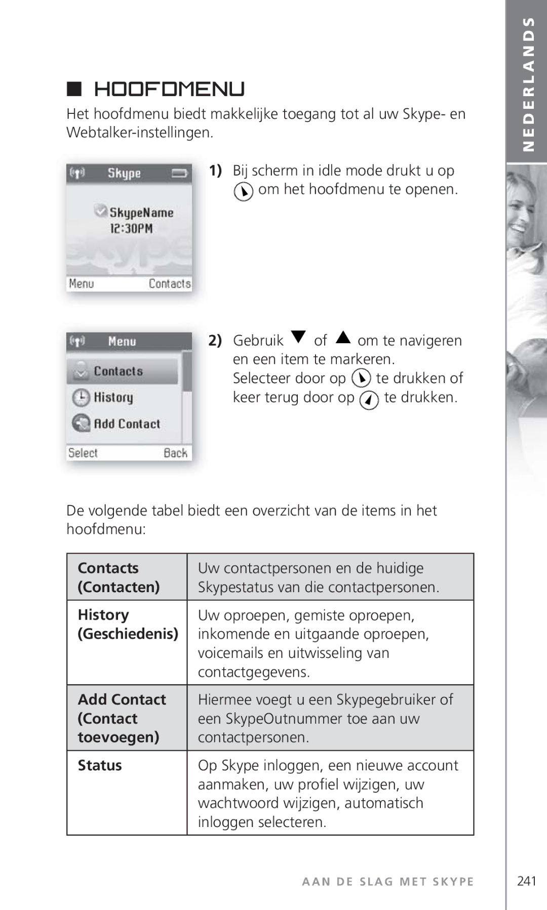 Topcom 6000 manual Hoofdmenu, Contacten, Toevoegen 