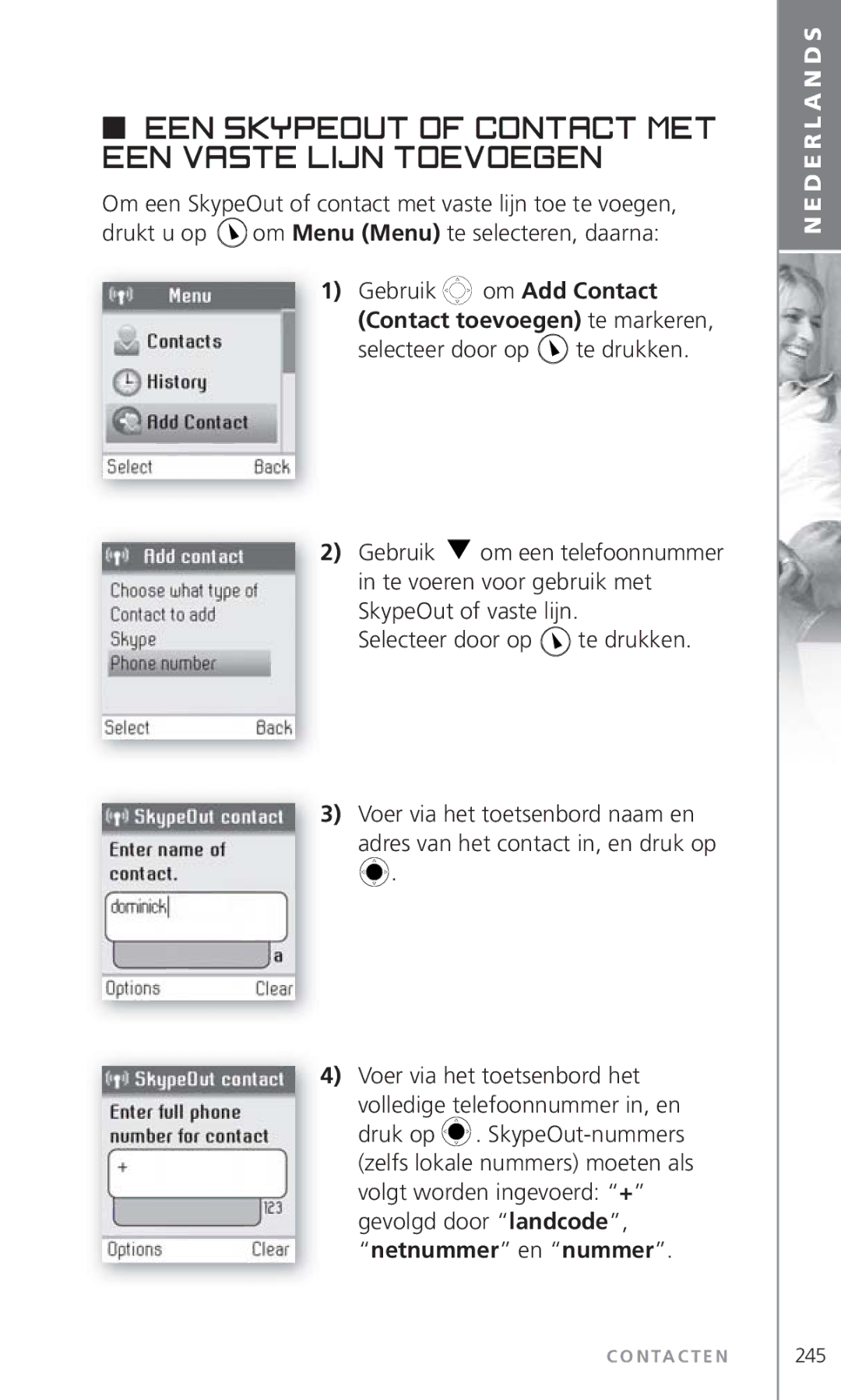 Topcom 6000 manual Een SkypeOut of contact met een vaste lijn toevoegen 