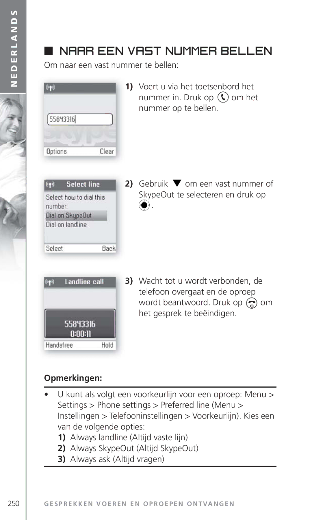 Topcom 6000 manual Naar een vast nummer bellen, Wordt beantwoord. Druk op om het gesprek te beëindigen 