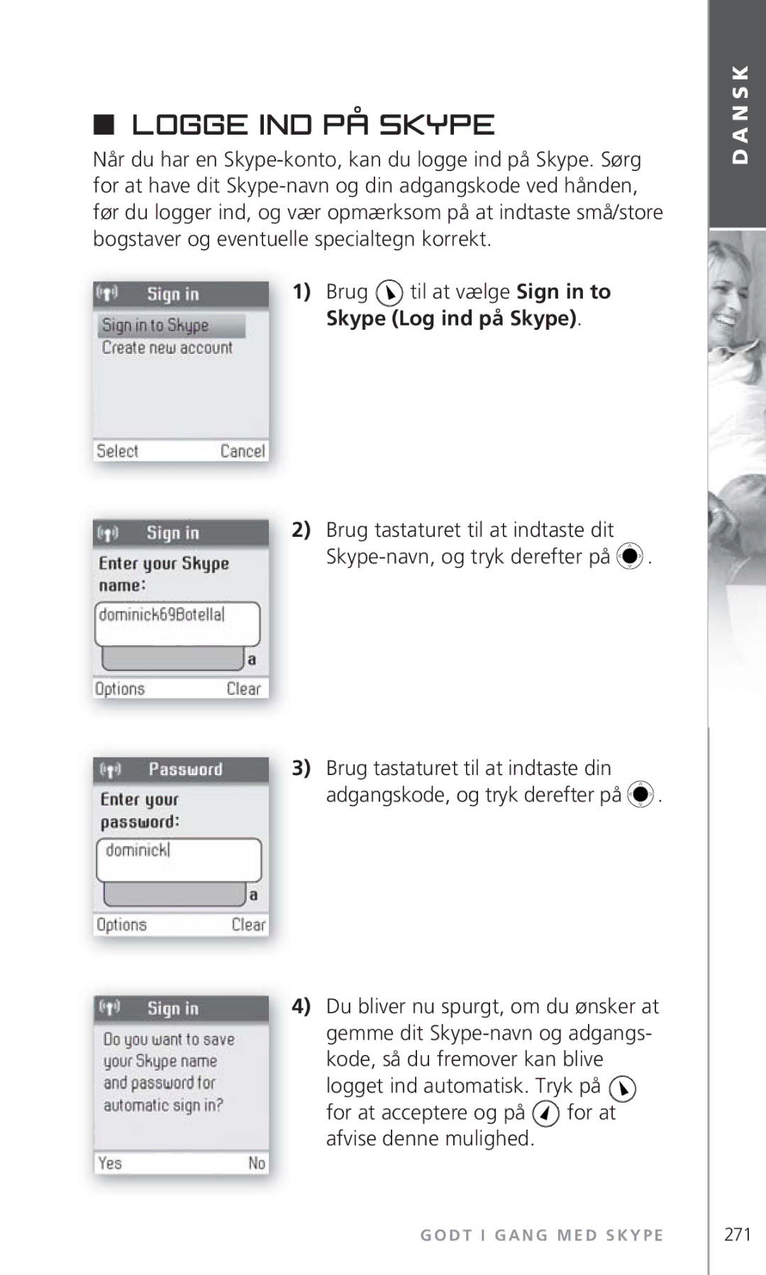 Topcom 6000 manual Logge ind på Skype, For at acceptere og på, Afvise denne mulighed 